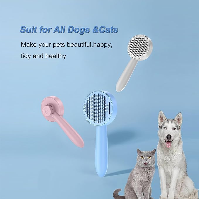Cat Brush for Shedding,Pet Grooming Self Cleaning Slicker Brush,Removes Mats,Tangles and Loose Hair,Shedding Brush for Short or Long Haired Cats Dogs (Blue)