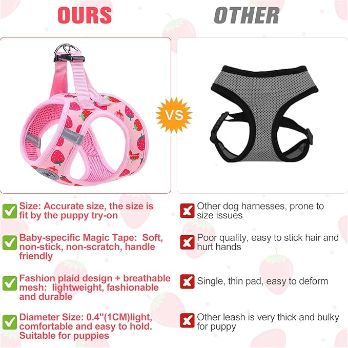 BEAUTYZOO Step in Dog Harness and Leash Set,Reflective Dog Harness No Pull No Choke Puppy Harness for Small Medium Large Dogs Cats,Soft Padded Mesh Vest Harnesses for Girl and Boy Pets, Strawberry XS