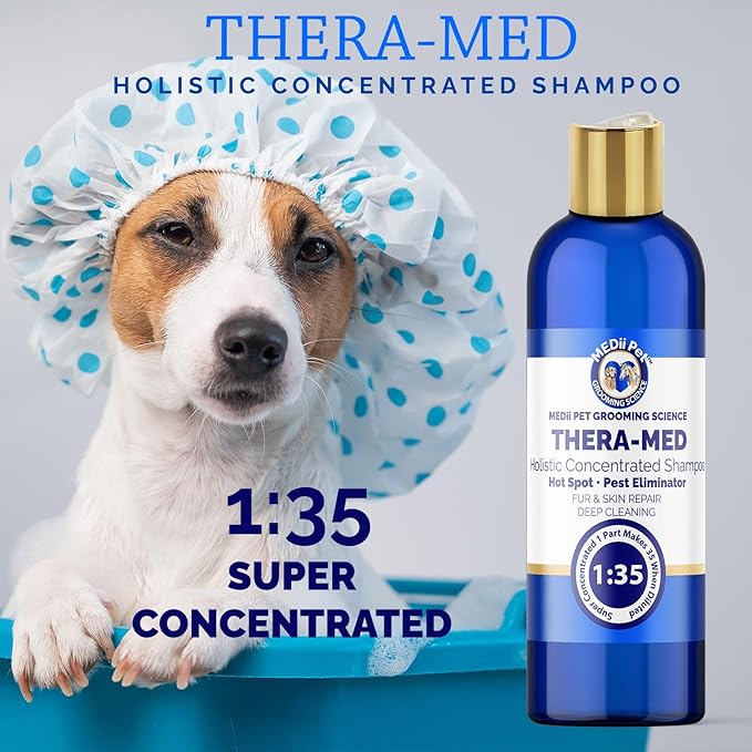 THERA-MED Concentrated Shampoo - Natural Scent, Foams & Rinses Easily, 16 Oz Medicated Dog Shampoo for Intense Itch Relief, Makes 4 Gallons
