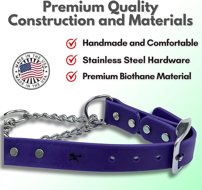 Martingale Collar for Dogs, Biothane, Stainless Steel Hardware, No Pull, Made in The USA, Professional Grade, Extra Large, Purple