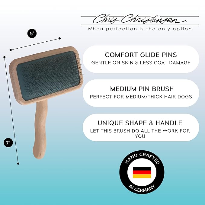 Chris Christensen Mark III Slicker Brush, Groom Like a Professional, Stainless Steel Pins, Lightweight Beech Wood Body, Ground and Polished Tips, Medium
