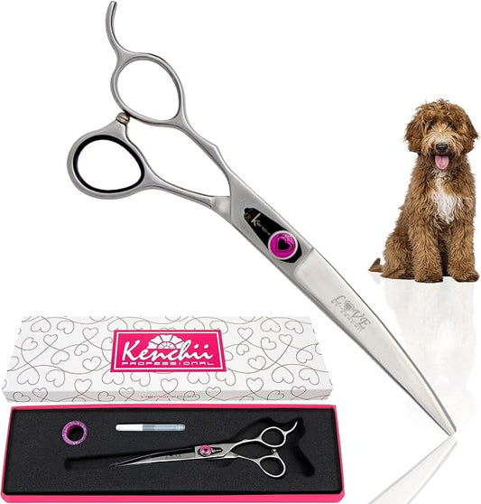 Kenchii Left Handed Dog Grooming Scissors | 7 Inch Shears | Curved Scissors for Dog Grooming | Love Collection Dog Shears | Pet Grooming Accessories | Pet Hair Trimming Scissor