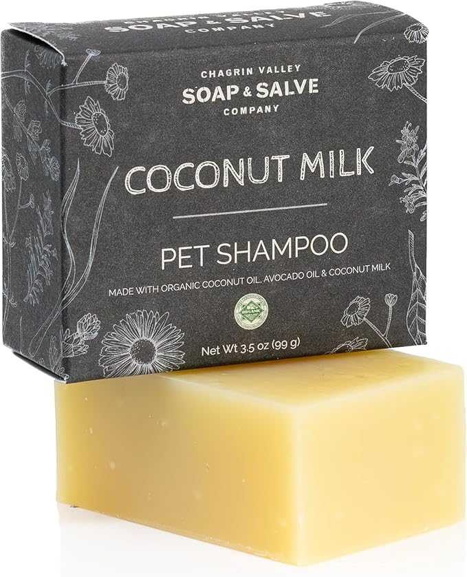 Chagrin Valley Soap & Salve Organic Natural Dog & Pet Shampoo – Unscented & Moisturizing for Dogs with Dry, Sensitive or Itchy Skin – Coconut Milk Conditions the Coat - 3.8 OZ Bar 3PK