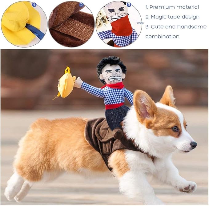 iSmarten Cowboy Rider Dog Costume Dogs Outfit Knight Style Doll Hat Halloween Day Pet Costume (XL)