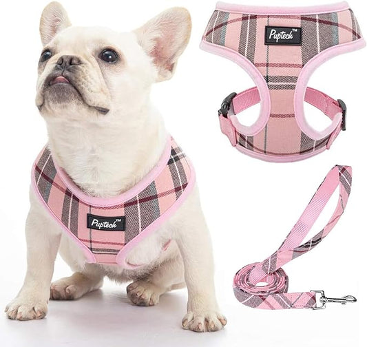 PUPTECK Soft Mesh Dog Harness and Leash Set Pet Puppy Cat Comfort Padded Vest No Pull Harnesses, Light Pink, L