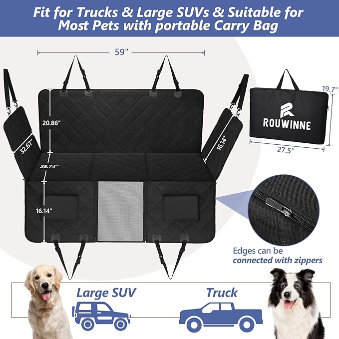 Back Seat Extender for Dogs Truck-Large Space, Truck Dog Seat Cover Back Seat Hard Bottom Holds 400lbs, Sturdy Pet Seat Covers for Trucks, Waterproof Backseat Dog Hammock for Truck