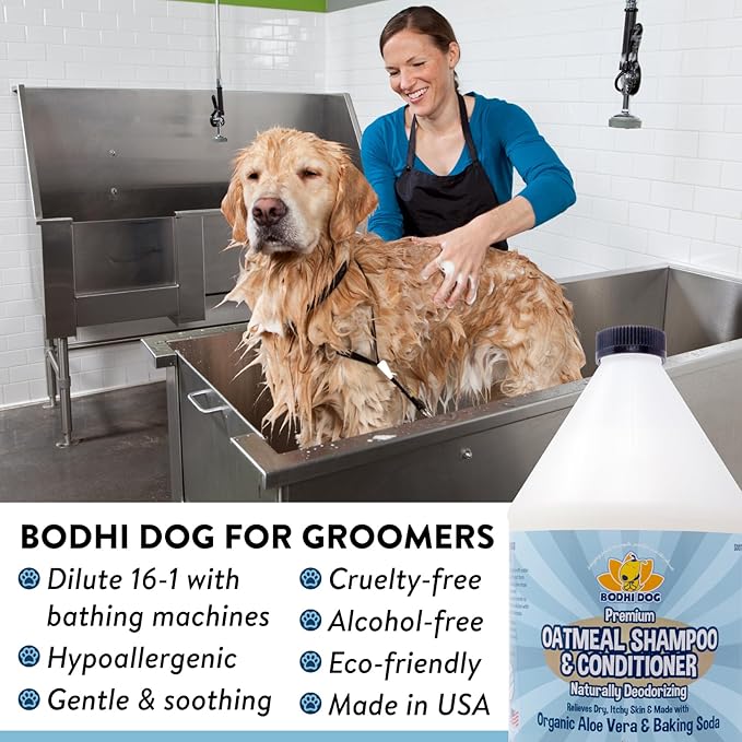 Bodhi Dog Oatmeal Shampoo & Conditioner - Hypoallergenic Formula - Naturally Deodorize Dogs, Cats & Pets - Made w/Organic Ingredients - Moisturizes Dry & Itchy Skin - Made in USA (Oatmeal, 1 Gallon)