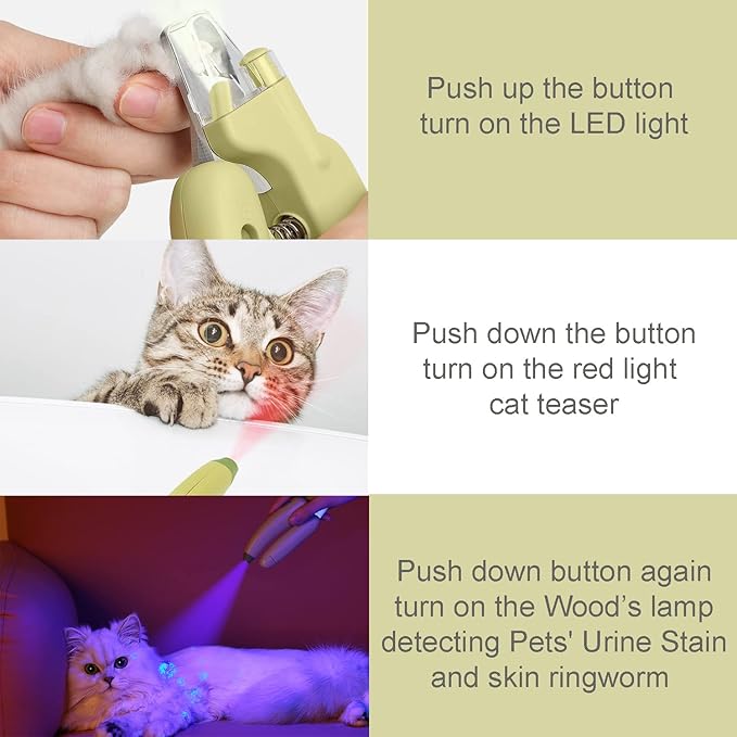 Cats Nail Clipper Trimmer with LED light Grooming Tools for Pets Wood's Lamp