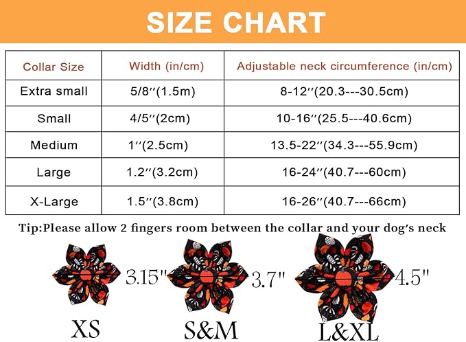 ARING PET Halloween Dog Collar-Cotton Black Pumpkin Dog Collar with Flower, Adjustable Fall Leaves Dog Collars Pet Necklace with Metal Buckle for Girl&Boy Dogs