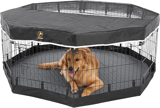 PJYuCien Dog Playpen Bottom Pad + Top Cover,Fits 24 Inch 8 Panels Regular Octagon Metal Exercise Pet Pen,Black (Note:Playpen Not Included !!!!)