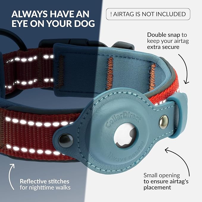 CollarDirect Airtag Dog Collar Reflective Nylon Neoprene Leather Holder for Apple Air Tag for Large, Medium, and Small Dogs (Pink, XL, 20-24 Inch)