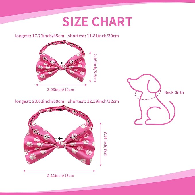 Paw Print Dog Bow Ties Bulk 30 Pcs Adjustable Dogs Bowties for Large Dogs Bow Ties Pet Party Grooming L