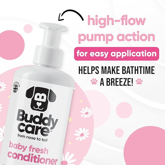 Baby Fresh Dog Conditioner (16.90oz) Made with Aloe Vera, Argan Oil & Pro Vitamin B5 to Detangle Matted Coats & Relieve Sensitive & Itchy Skin, Suitable for Puppies from 8 Weeks, Vegan