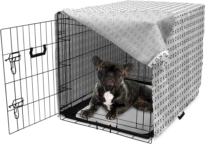 Ambesonne XOXO Dog Crate Cover, Simplistic and Monochrome Design of Letters X and O Modern Art Print, Easy to Use Pet Kennel Cover for Cats & Medium Dogs, 30 Inch, Grey Charcoal