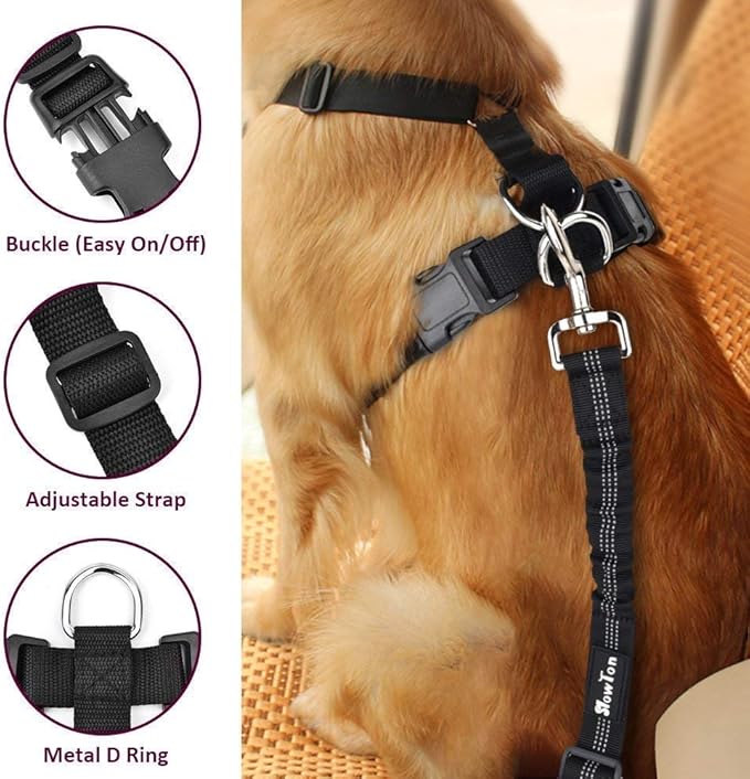 SlowTon Dog Seat Belt Harness for Car, Dog Car Harness Adjustable Mesh Breathable & Dog Seatbelt Safety Tether with Elastic Bungee for Small Medium Large Pets(Burgundy, Single Clip, XS)