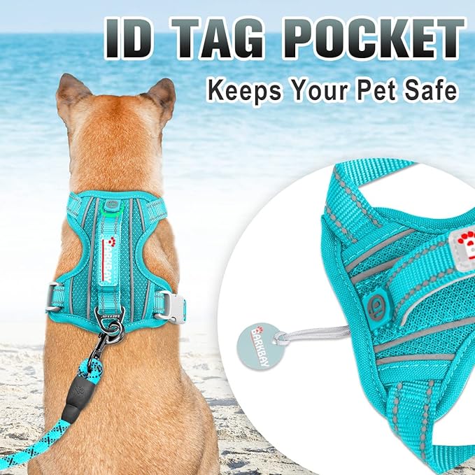 BARKBAY No Pull Dog Harness Large Reflective Dog Harness with Front Clip and Easy Control Handle for Walking Training Running with ID tag Pocket(Ocean Blue,XL)