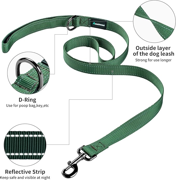 Annchwool No Pull Dog Harness with Padded Handle+5 Ft Leash,Reflective Strip Escape Proof and Quick Fit to Adjust Dog Harness,Easy for Training Walking for Small & Medium and Large Dog(Green-Set,L)