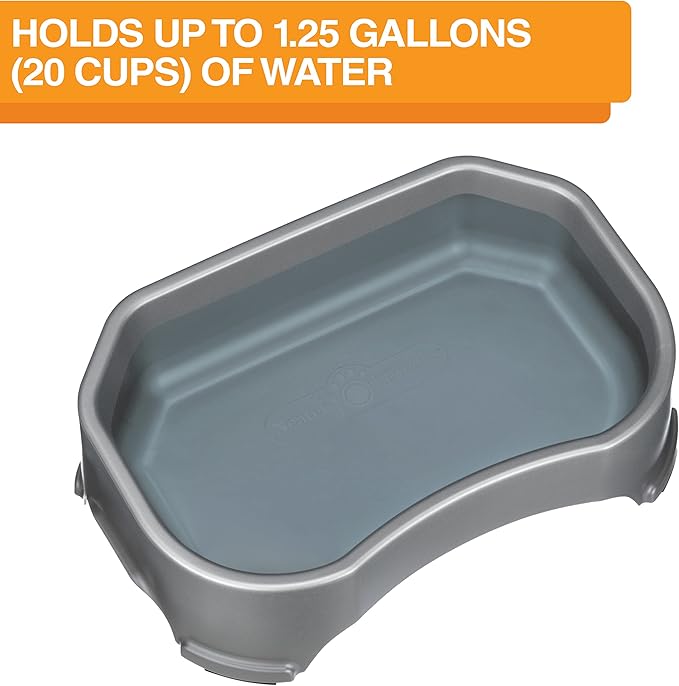 Neater Pet Brands Large Water Bowl for Dogs, Outdoor Dog Water Bowl (1.25 Gallon Extra-Large Capacity), Big Trough Style Food Dish for Indoors or Outside, No Spill Large Dog Bowls, Gunmetal Grey
