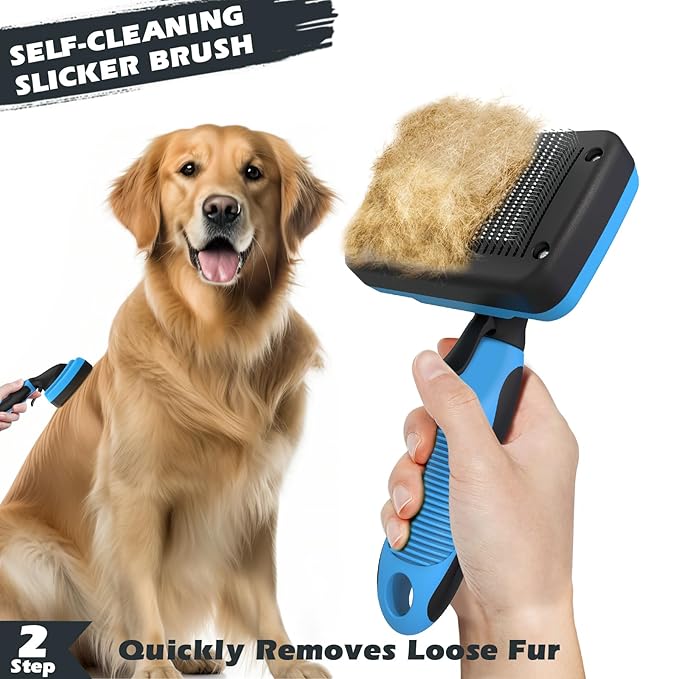 3PCS Dog Brush I Dog Brush for Shedding I Deshedding Dog Brush I Dog Bath Brush I Slicker Brush For Dogs I Dog Comb I Premium Pet Supplies (Blue Black)