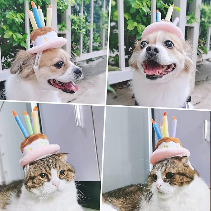 Namsan Cat Birthday Hat, Valentine Hat for Cats Small Dogs, Lucky Cat Birthday Cake Costume, Puppy Party Supplies, Small, Pink
