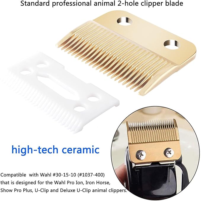 Clippers Blades Replacement Compatible with Wahl 30-15-10(#1037-400),Professional Animal Standard Adjustable Blade Set,Ceramic Dog Blade Set,2 Set(Gold/Silver)