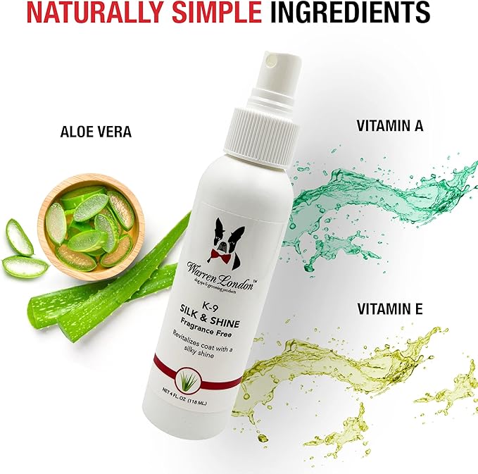 Warren London K9 Silk & Shine – Easy to Use Leave in Conditioner for Your Dog’s Soft Bright Coat – No Fragrance, Spray Bottle, Made in The USA – 4oz