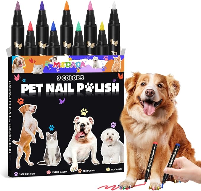 Dog Nail Polish Pens Quick Dry - 9 Colors Pet Nail Polish Set for Dogs, Safe Easy Application Fast Dry Girl Doggy - Great Puppy Nail Pawlish Set