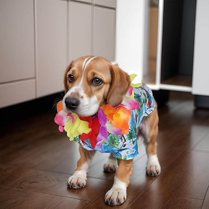 3 Pieces Pet Hawaiian Costume Summer Shirts Sunglasses and Wreath for Small to Medium Dog Cat (X-Large)