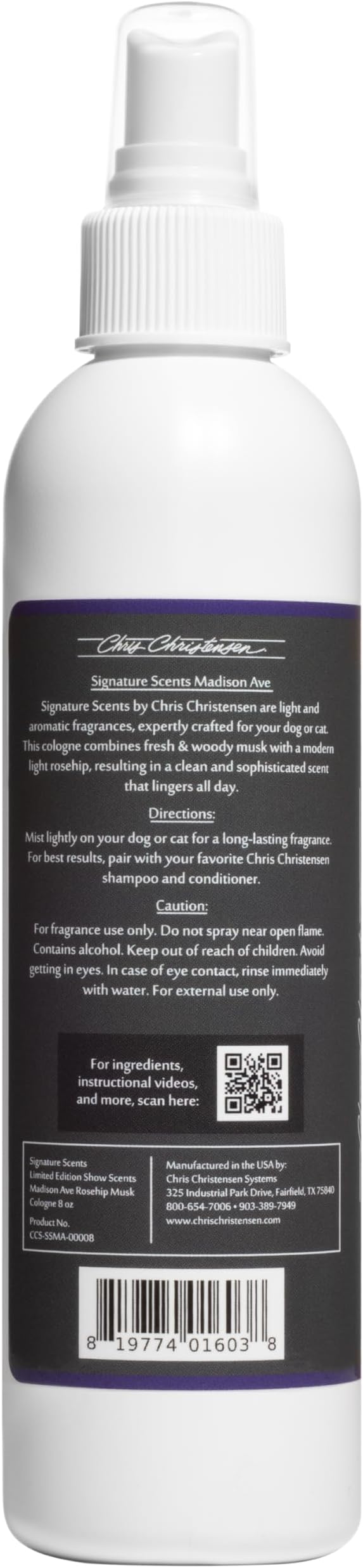 Chris Christensen Signature Scents Madison Ave, Grooming Pet Cologne, Groom Like a Professional, Long Lasting, Designer Fragrances, For Dogs and Cats, 8oz