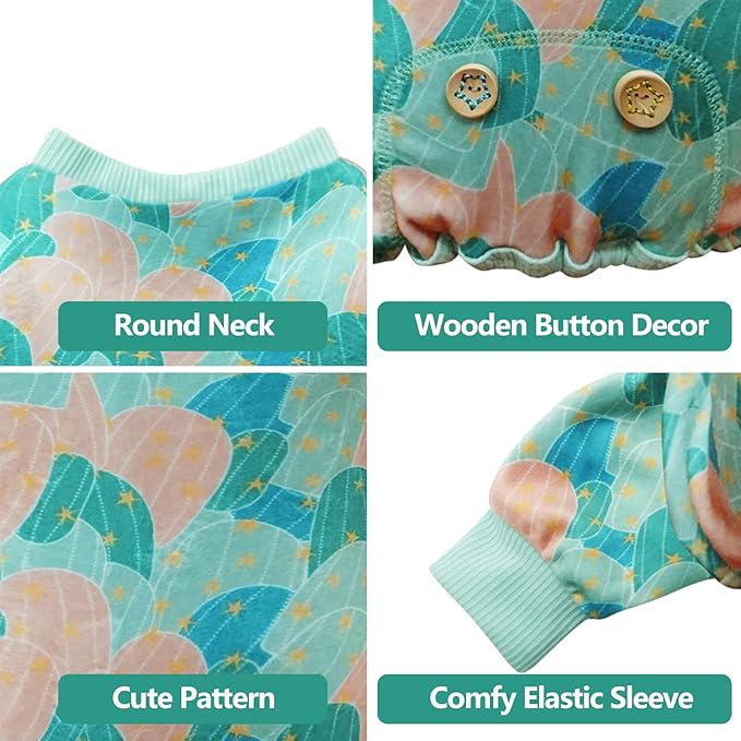 KYEESE Dog Pajamas Soft Dogs Clothes Pet Coat Velvet Dog Pajamas Small Sized Dogs Comfy Doggie Jammies Onesie Stretchy Doggie Pjs Pet Costume with Cactus Pattern, Small