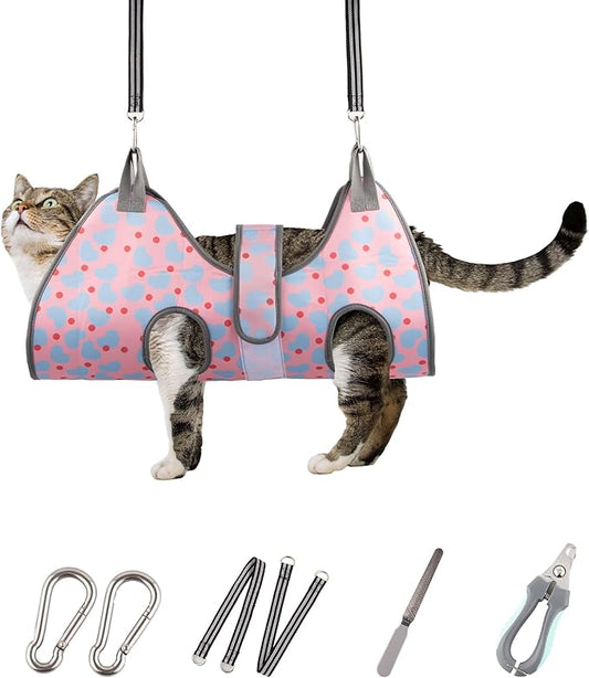 Pet Grooming Hammock for Cats & XS Small Dogs with Nail Clippers/Nail Trimmers, Dog Grooming Harness for Nail Trimming, Pet Grooming Sling Helper for Cutting Nails with Nail Clippers, Nail File