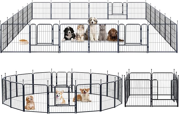 Dog Playpen,Portable Outdoor Dog Fence, Dog Playpen for Large/Medium/Small Dogs, Dog Fences for The Yard,with Doors Foldable Metal (24 inch, 24 Panels)