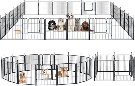 Dog Playpen,Portable Outdoor Dog Fence, Dog Playpen for Large/Medium/Small Dogs, Dog Fences for The Yard,with Doors Foldable Metal (24 inch, 24 Panels)