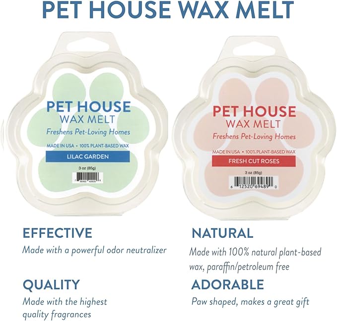 One Fur All Pet House Spring and Summer Wax Melts for Pet Odor, Natural, Plant Based Soy Wax Melts, Long Lasting Fragrance for Fresh Smelling Homes, Fresh Cut Roses and Lilac Garden