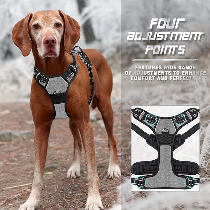BARKBAY No Pull Dog Harness Front Clip Heavy Duty Reflective Easy Control Handle for Large Dog Walking(Flint Gray,M)