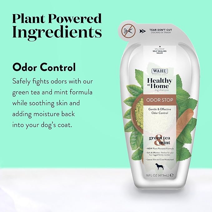 Wahl Professional Animal Healthy at Home Dog Shampoo - Plant Powered Grooming Shampoo - Odor Stop