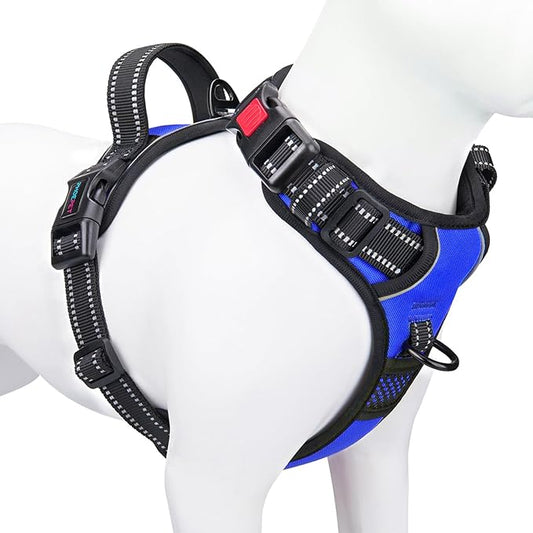 PHOEPET No Pull Dog Harness Medium Reflective Front Clip Vest with Handle,Adjustable 2 Metal Rings 3 Buckles,[Easy to Put on & Take Off](XL, Royal Blue)