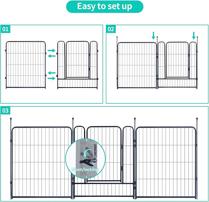 Dog Playpen Portable Outdoor Dog Fence, Dog Playpen for Large/Medium/Small Dogs, Dog Fences for The Yard with Doors Foldable Metal