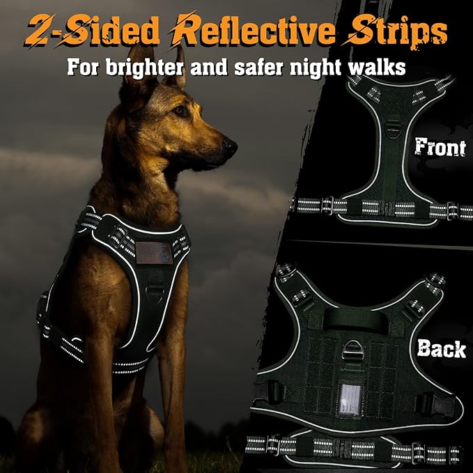 rabbitgoo Dog Harness Medium Sized No Pull, Tactical Service Dog Vest with Molle and Control Handle, Adjustable and Reflective Military Pet Harness for Easy Walking and Training, Green, M
