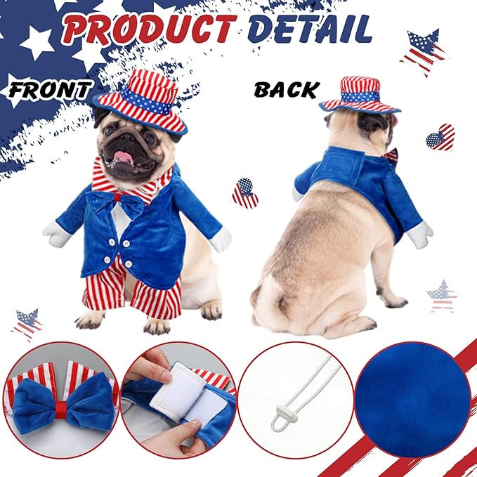 4th of July Pet Costume American Flag Dog Costumes Red Blue Stars Stripes Funny Dog Costumes for Independence Day National Day Parades Patriotic Events American Holiday Celebrations(Size S)