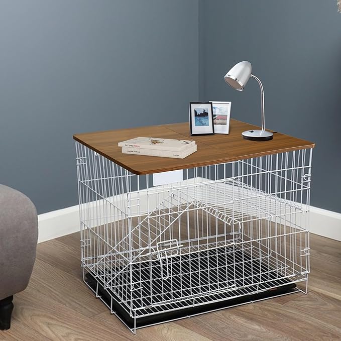 Deblue Foldable Dog Crate Topper, Crate Topper for 42in Wire Dog Cages, Wooden Dog Kennel Table Top for Large Dog, Foldable, Portable-(42 in Only Topper)