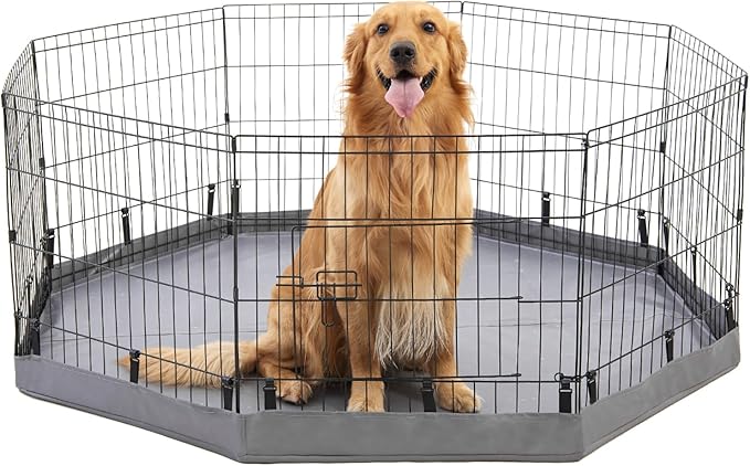 PJYuCien Dog Playpen Bottom Pad,Fits 24 Inch 8 Panels Regular Octagon Metal Exercise Pet Pen,Elastic Buckles Connections,Grey (Note:Fence Not Included)