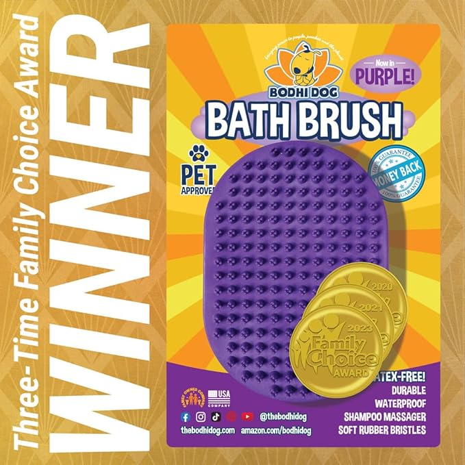 Bodhi Dog Shampoo Brush - Pet Grooming & Bath Supplies for Cats and Dog - Bath Brush for Long & Short Hair - Premium Scrubber for Shower, Bathing & Massage (One Pack, Purple)