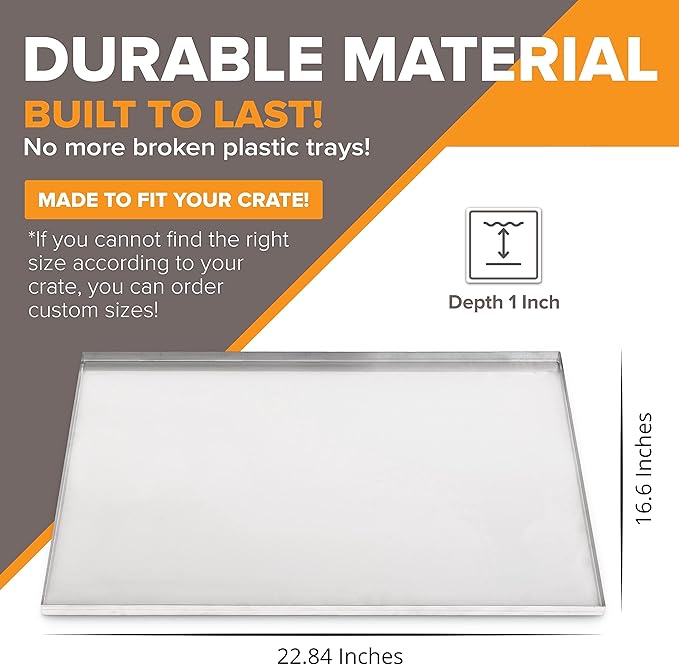 Pinnacle Systems (Stainless Steel, 22.84" L X 16.6" W X 1") Metal Replacement Dog Crate Pan Chew Proof Crack Proof Pet Kennel Tray Central Dog Crate Pan Pet Supplies