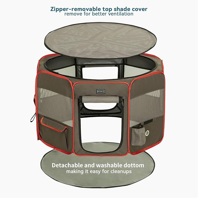 Petsfit Portable Dog Playpen 36" Portable Pet Play Pens for Small Medium Dogs, Puppy Playpen Indoor/Outdoor with Carring Case, Removable Zipper Top and Bottom,Medium (36"x36"x21")