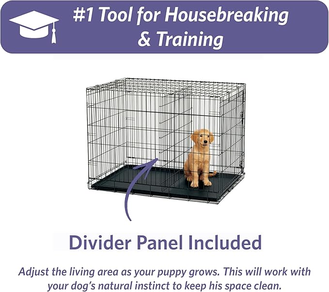MidWest Homes for Pets Newly Enhanced Single & Double Door iCrate Dog Crate, Includes Leak-Proof Pan, Floor Protecting Feet, Divider Panel & New Patented Features