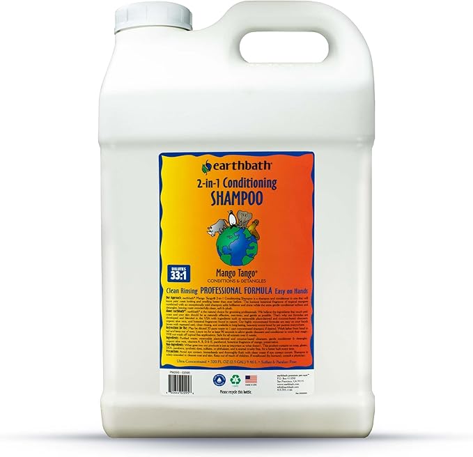 earthbath 2-in-1 Conditioning Dog Shampoo- Gentle Shampoo and Conditioner for Smelly Dogs, Dog Wash in Bulk, Softens and Detangles, Use for Pet Grooming, Dilutes 33:1- Mango Tango, 2.5 Gallon (1 Pack)