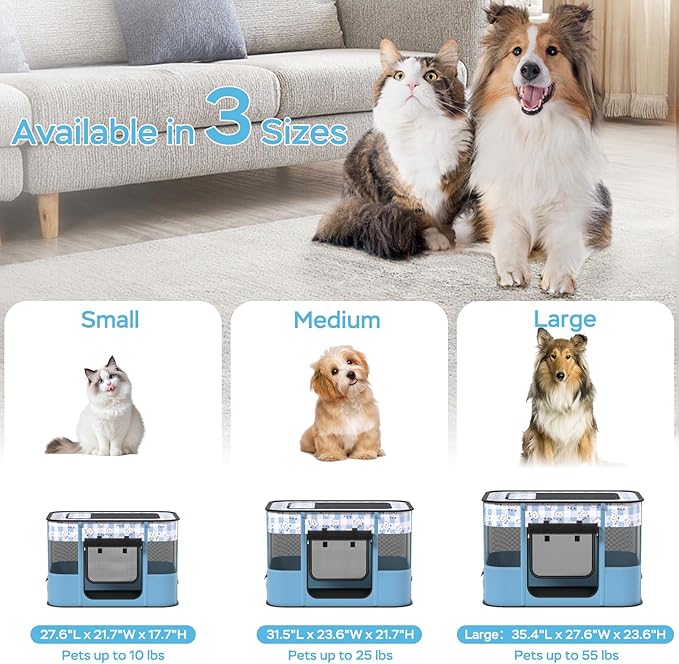 Dog and CAT pop Play Pen,Pets Houses for Dogs and Cats,Indoor&Outdoor Exercise Pen Dog Tent Puppy Playground Large (M, Bule)