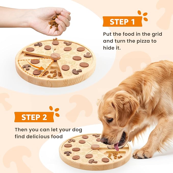 LOOBANI Dog Puzzle Toys Wooden - Slow Feeder Interactive Toys IQ Training for Small to Large Dogs -Pizza Pattern