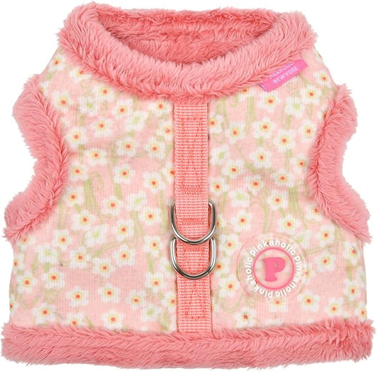 Pinkaholic New York Kalina Jacket Dog Harness Step-in Warm Winter Flower Pattern for Small Dog, Indian Pink, Small